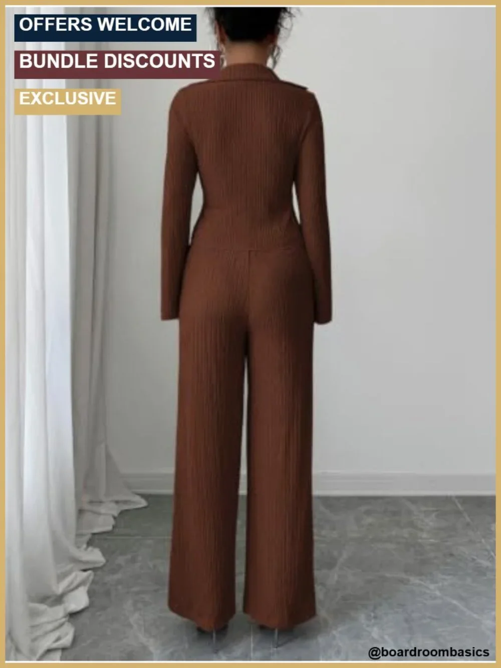 Women's Two Piece Lounge Set Collared Button Top Wide Leg Pants